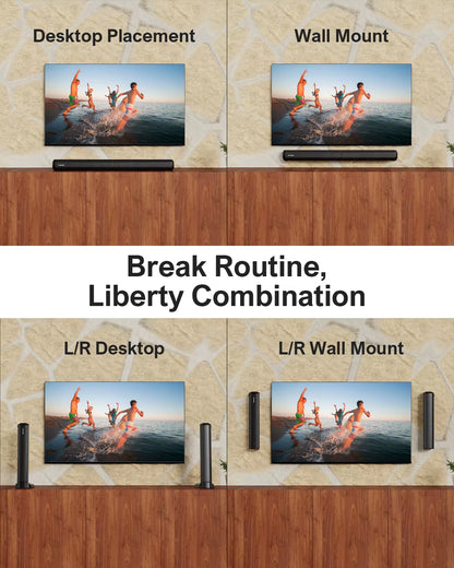 100W 2.2Ch TV Sound Bar, 2-In-1 Detachable Bluetooth Soundbar for TV, Bass Adjustable, 3 EQ Modes, Apollo S40 Series