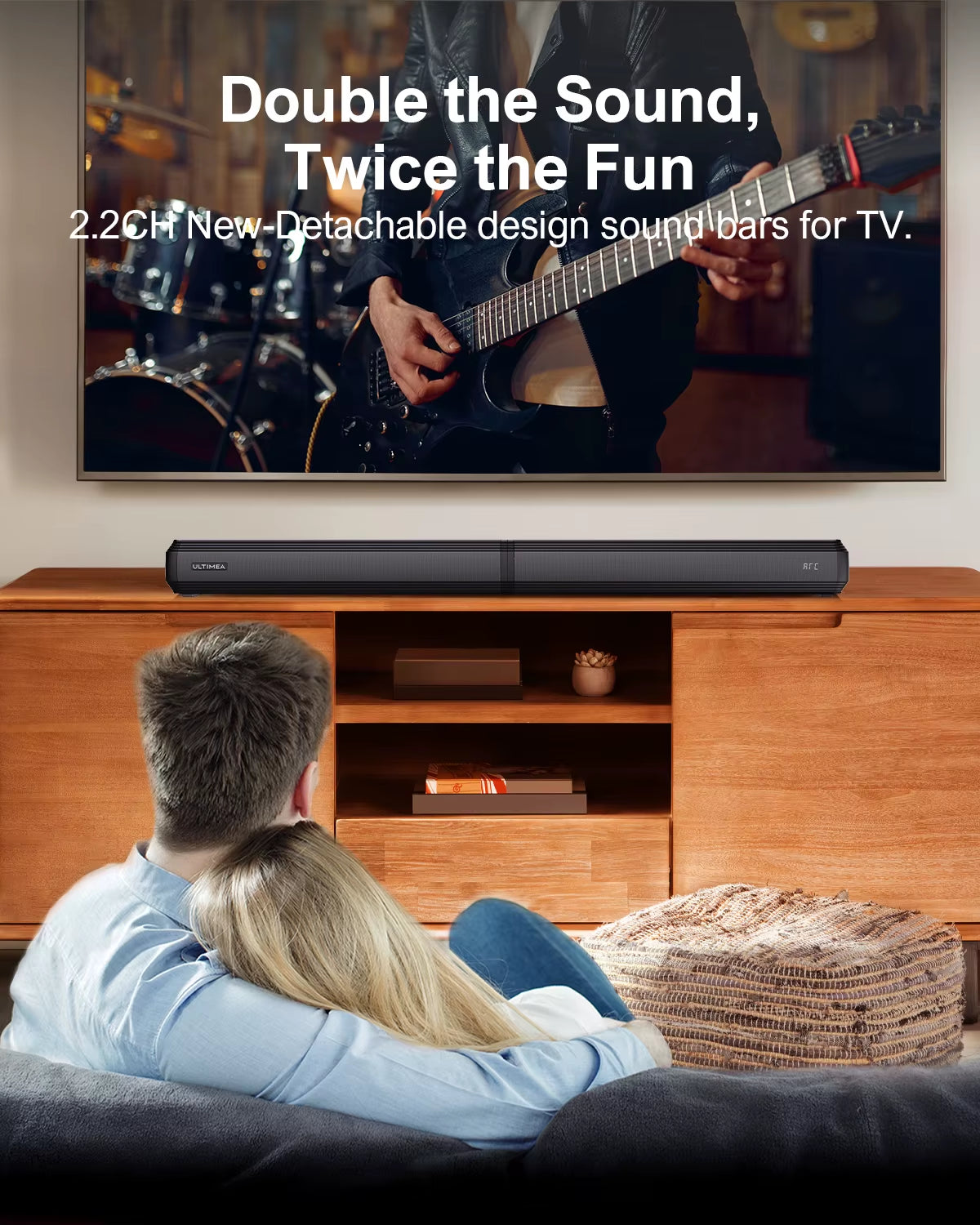 100W 2.2Ch TV Sound Bar, 2-In-1 Detachable Bluetooth Soundbar for TV, Bass Adjustable, 3 EQ Modes, Apollo S40 Series