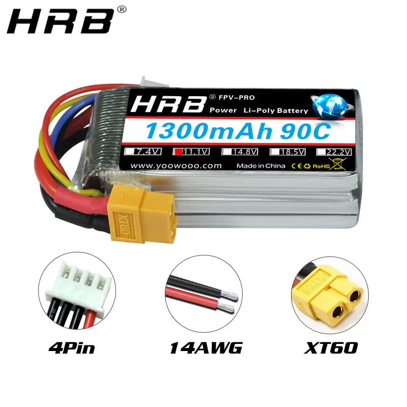2PCS HRB 2S 3S 4S 5S 6S Lipo Battery 7.4V 11.1V 14.8V 22.2V 2000Mah 5000Mah 6000Mah 1500Mah RC Airplane FPV Drone Car Parts